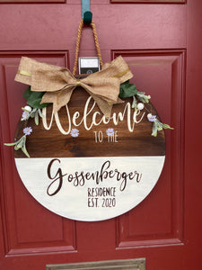 “Welcome” 15” wood sign with last name